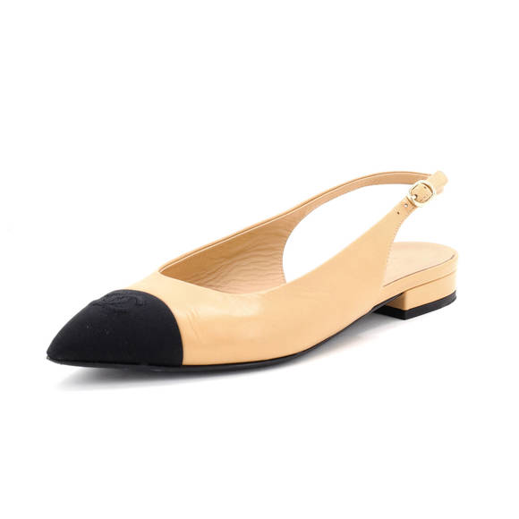 Chanel Women's Cap Toe CC Slingback Flats Leather - Picture 1 of 6
